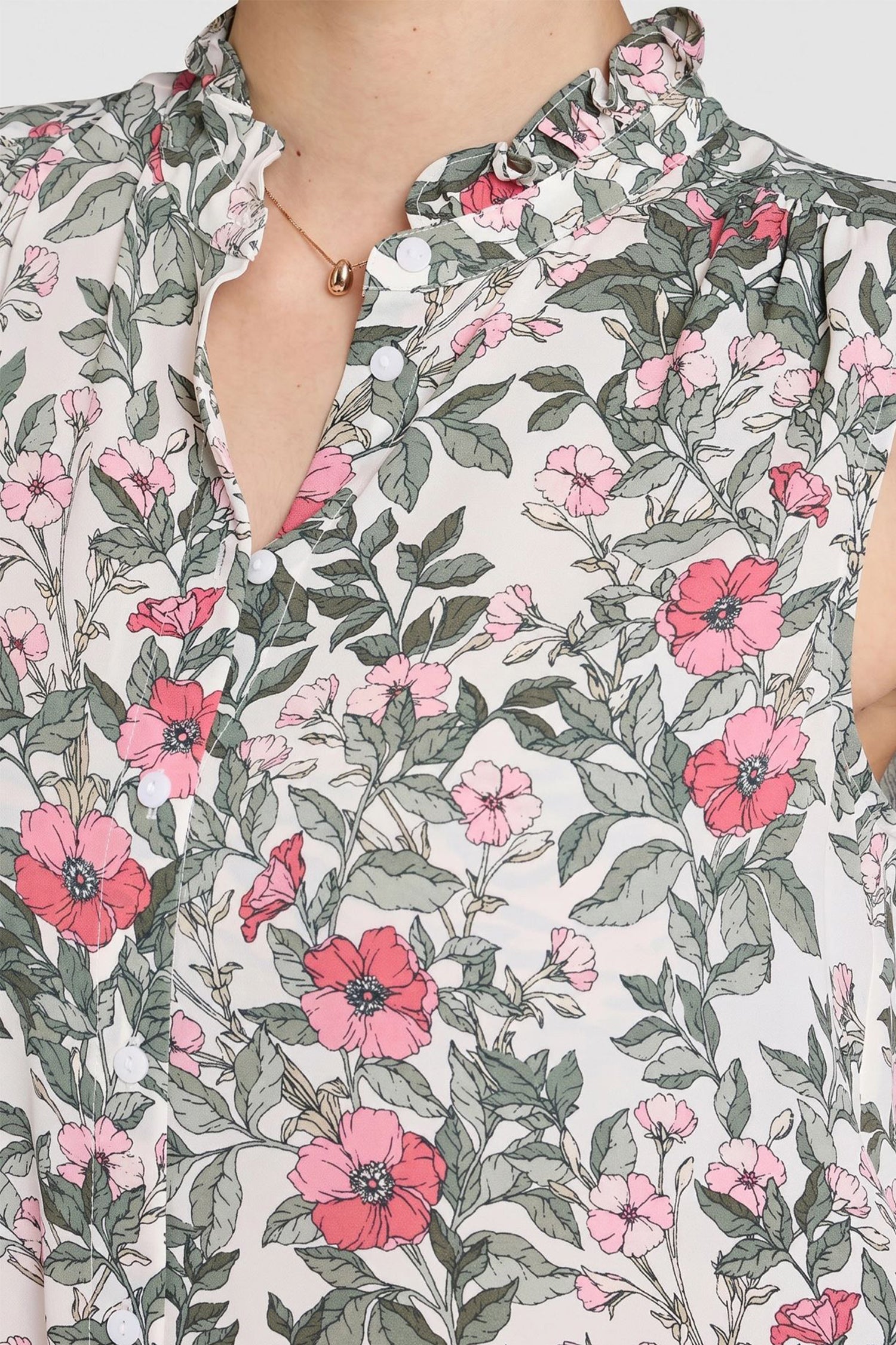 Sleeveless Ruffle Neck Blouse - Primrose Garden Pink | NYDJ