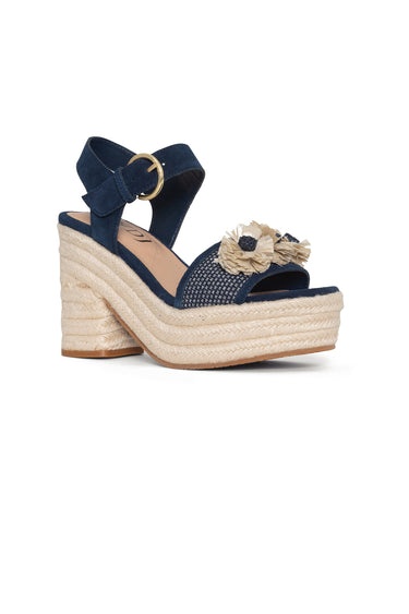 NYDJ Houston Platform Sandals In Suede And Denim - Indigo
