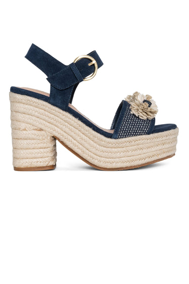 NYDJ Houston Platform Sandals In Suede And Denim - Indigo