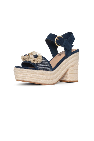 NYDJ Houston Platform Sandals In Suede And Denim - Indigo