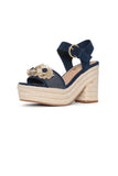 NYDJ Houston Platform Sandals In Suede And Denim - Indigo
