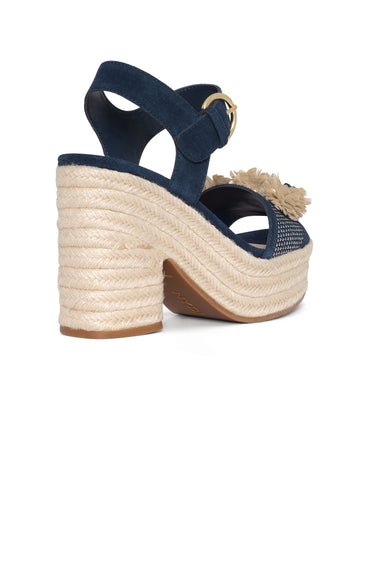 NYDJ Houston Platform Sandals In Suede And Denim - Indigo
