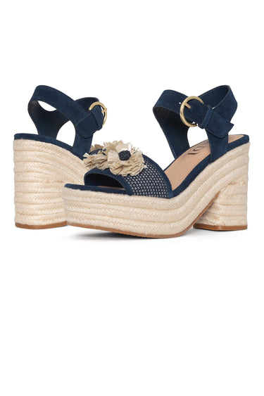 NYDJ Houston Platform Sandals In Suede And Denim - Indigo