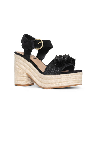 NYDJ Houston Platform Sandals In Suede And Raffia - Black