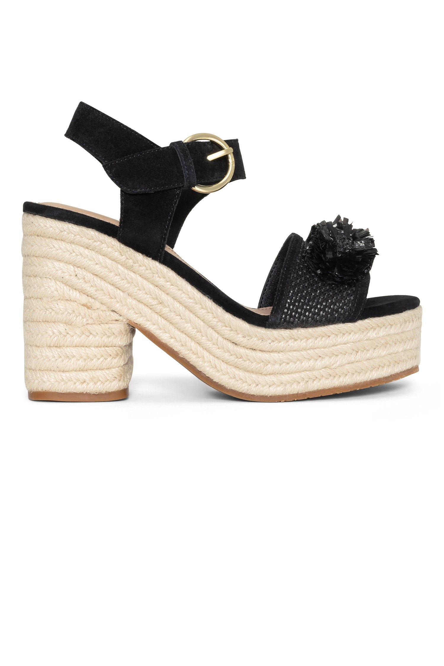 Houston Platform Sandals In Suede And Raffia - Black Black | NYDJ
