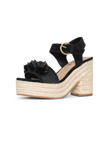 NYDJ Houston Platform Sandals In Suede And Raffia - Black