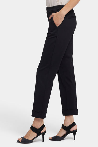 NYDJ Cassidy Ankle Pull-On Trouser Pants In Ponte Knit With Cuffs - Black