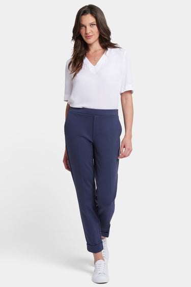 NYDJ Cassidy Ankle Pull-On Trouser Pants In Ponte Knit With Cuffs - Oxford Navy