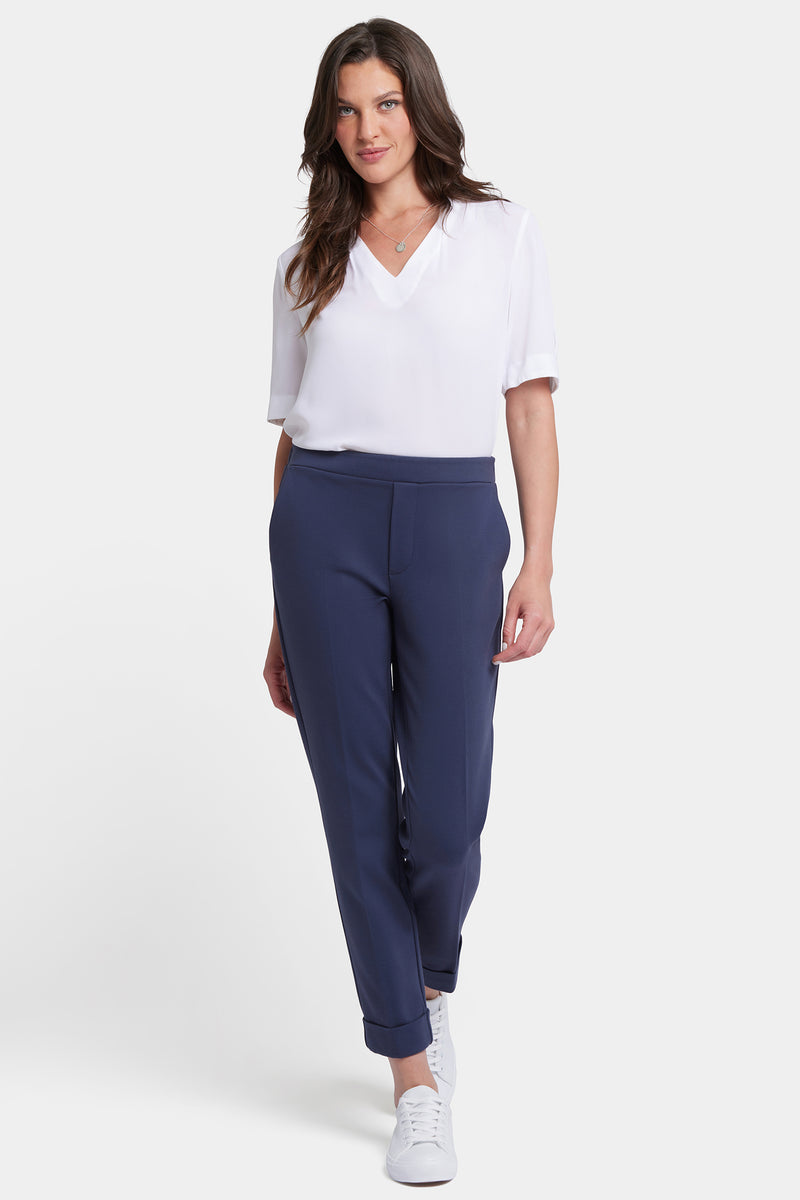 NYDJ Cassidy Ankle Pull-On Trouser Pants In Ponte Knit With Cuffs - Oxford Navy