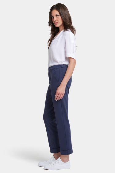 NYDJ Cassidy Ankle Pull-On Trouser Pants In Ponte Knit With Cuffs - Oxford Navy