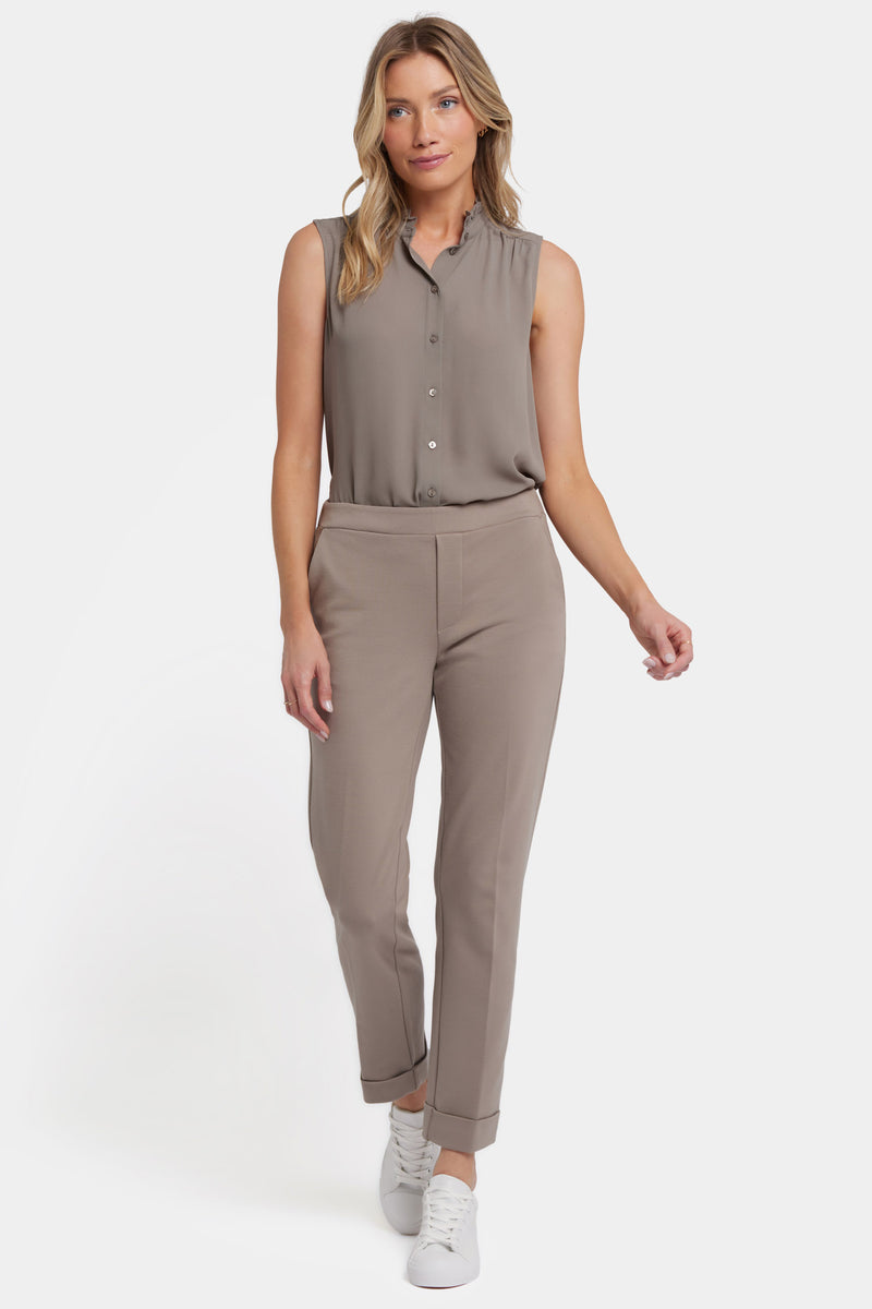 NYDJ Cassidy Ankle Pull-On Trouser Pants In Ponte Knit With Cuffs - Saddlewood