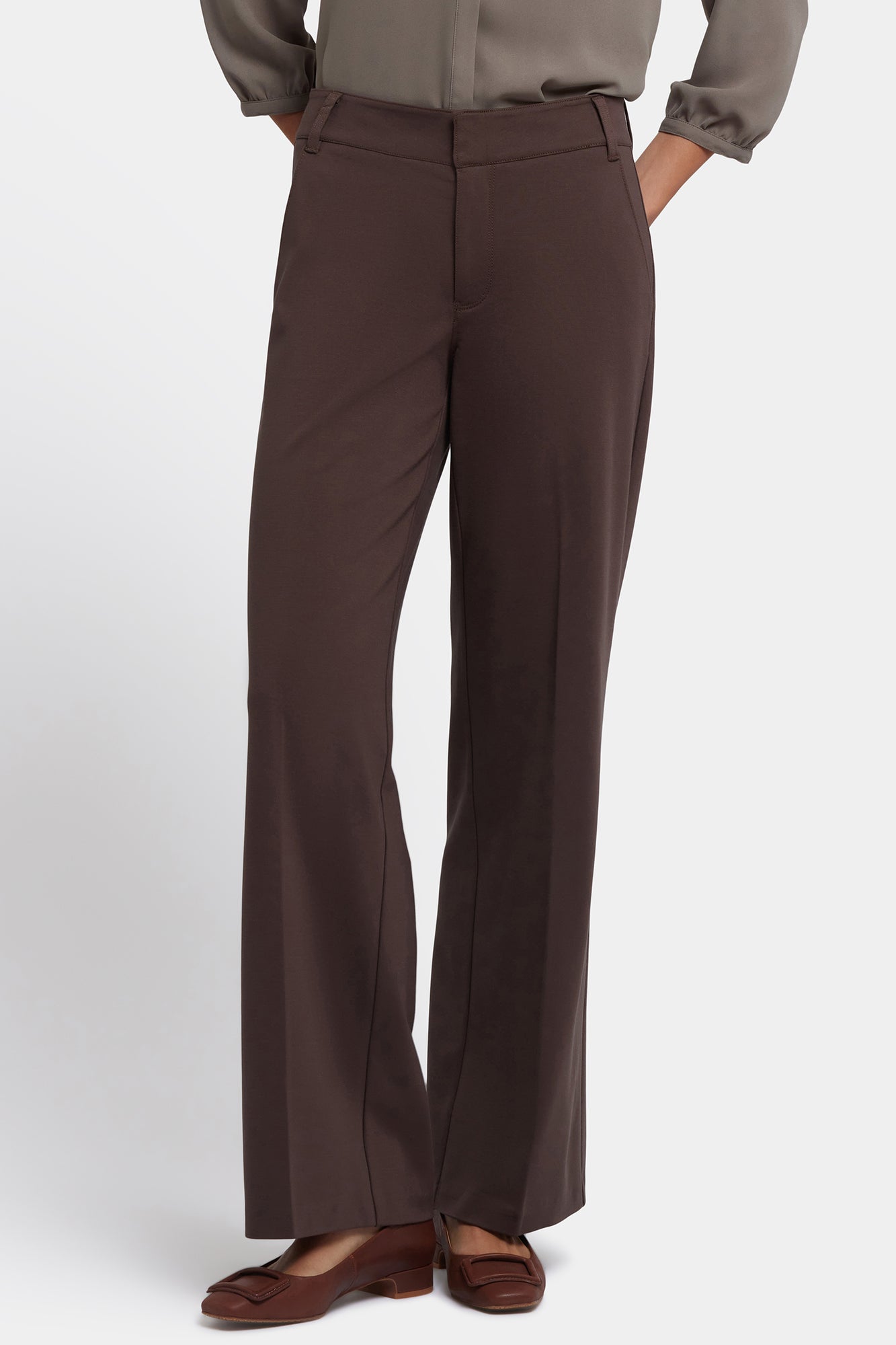 NYDJ Fiona Trouser Pants In Ponte Knit With High Rise - Coffee Bean
