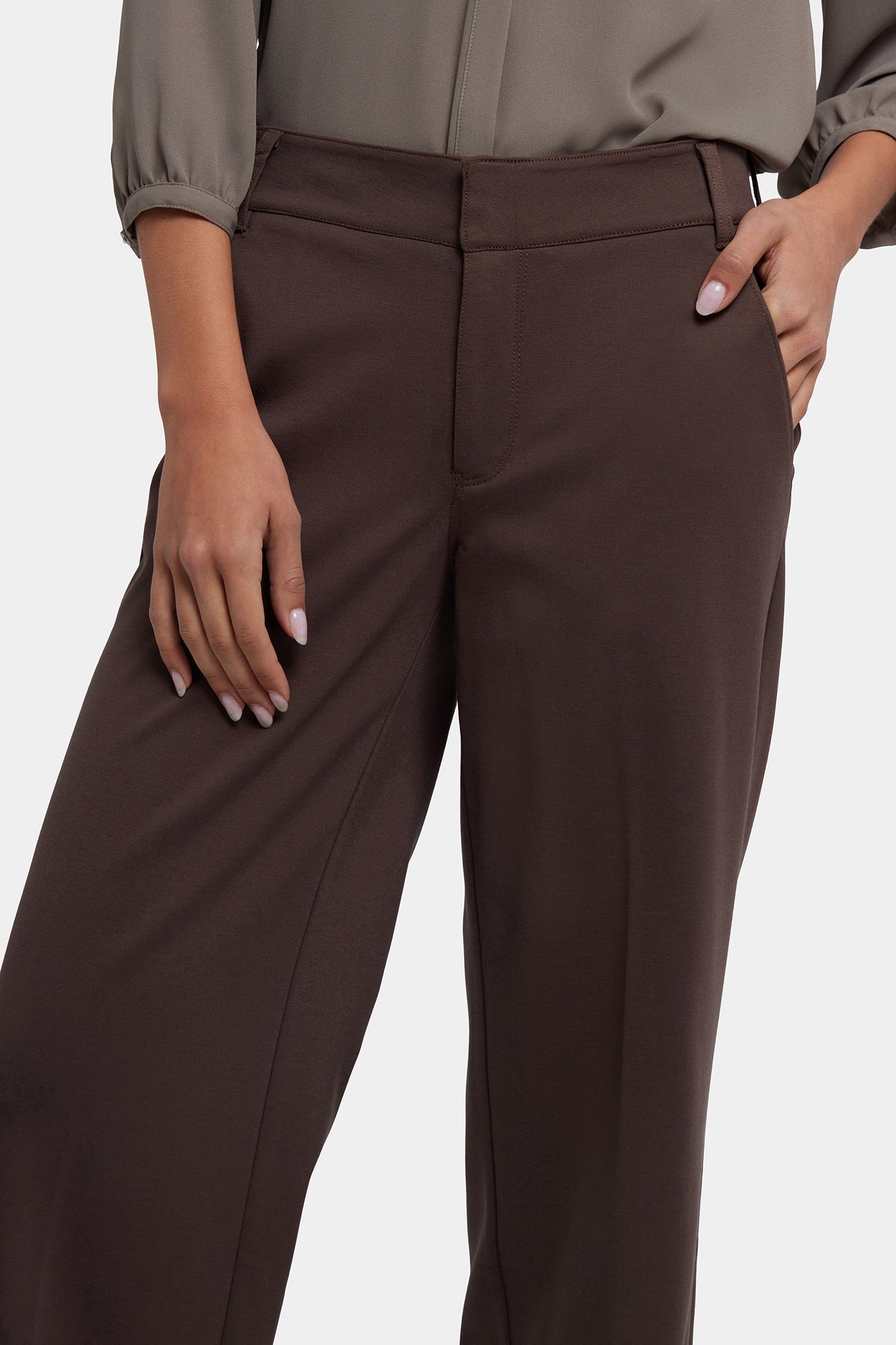 NYDJ Fiona Trouser Pants In Ponte Knit With High Rise - Coffee Bean