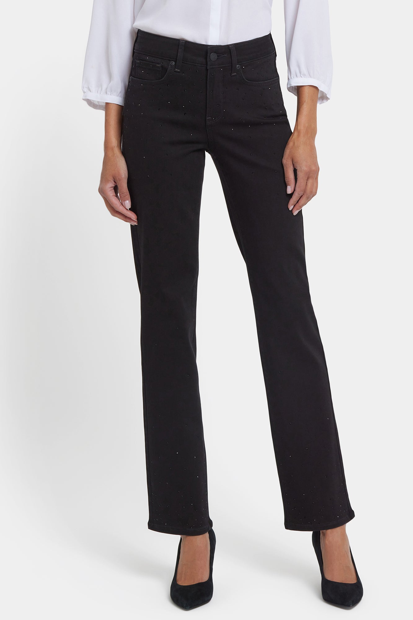 NYDJ Marilyn Straight Jeans In Sure Stretch® Denim With Scattered Stones - Black Rinse