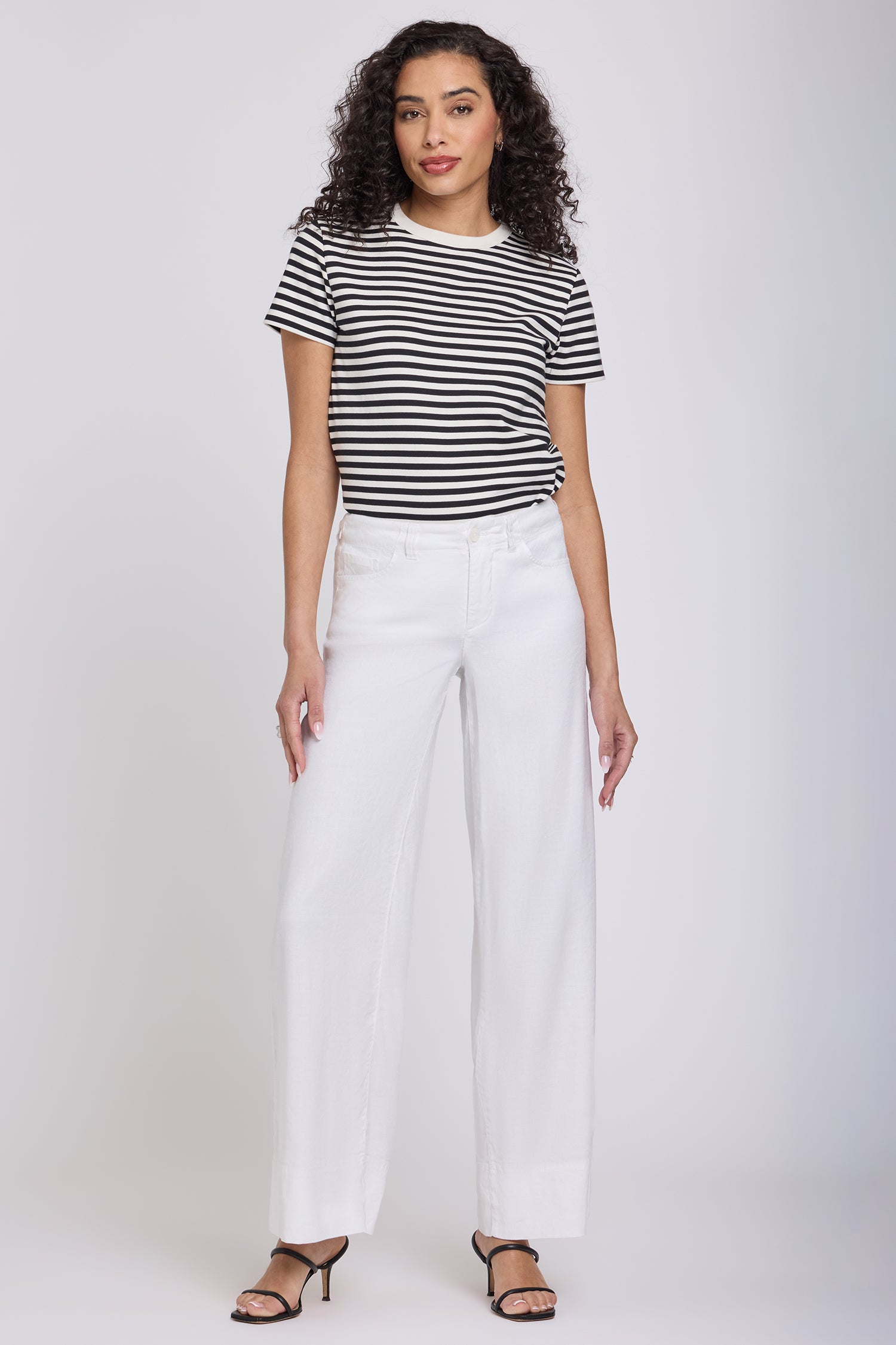 5 Pocket Wide Leg Trouser Pants In Stretch Linen With Super High