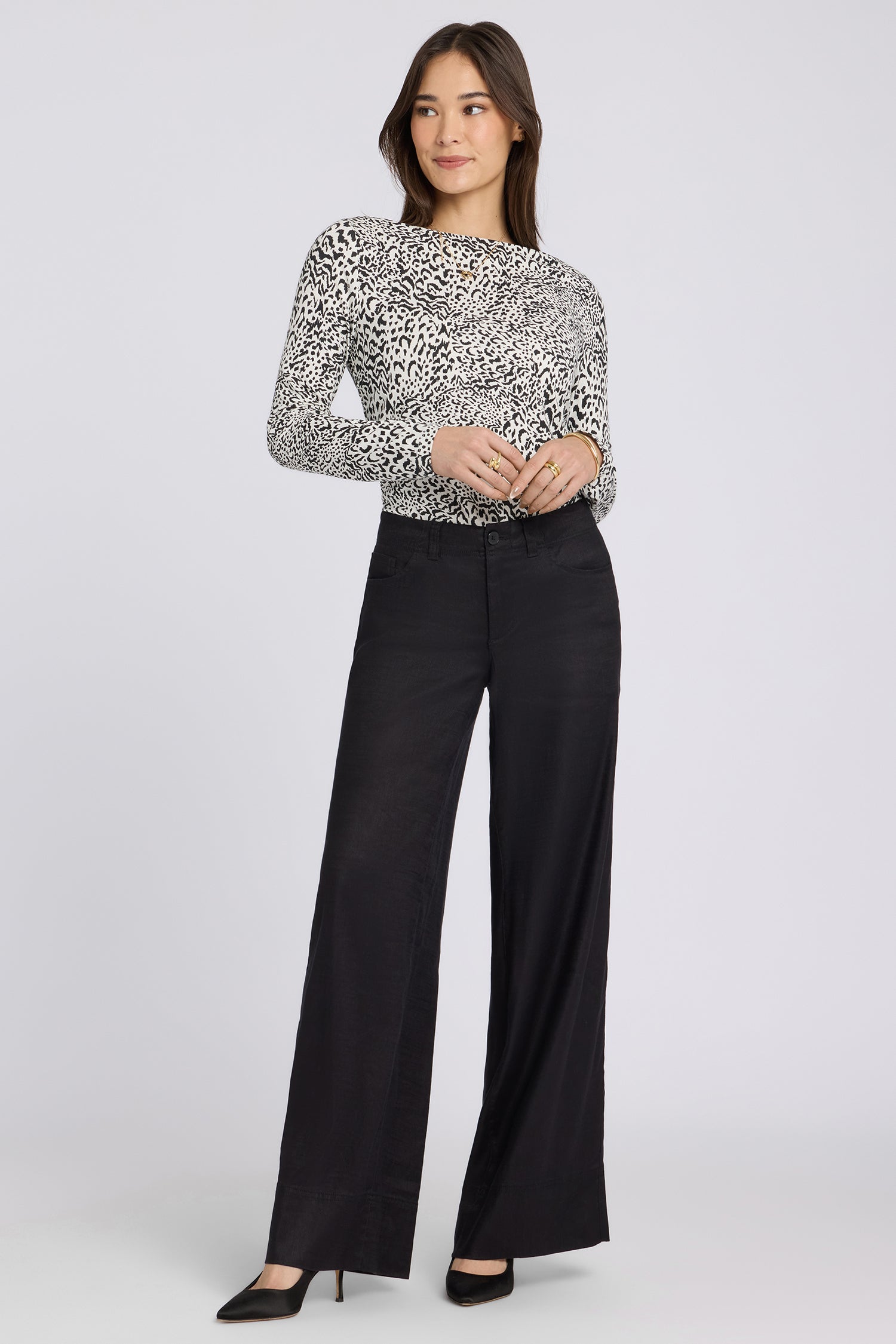 5 Pocket Wide Leg Trouser Pants In Stretch Linen With Super High 