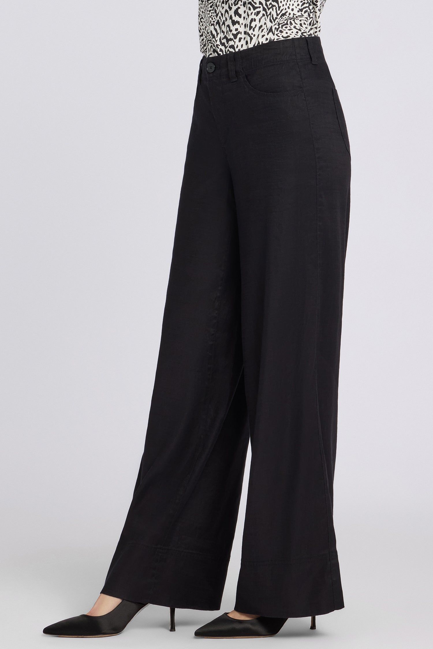 5 Pocket Wide Leg Trouser Pants In Stretch Linen With Super High