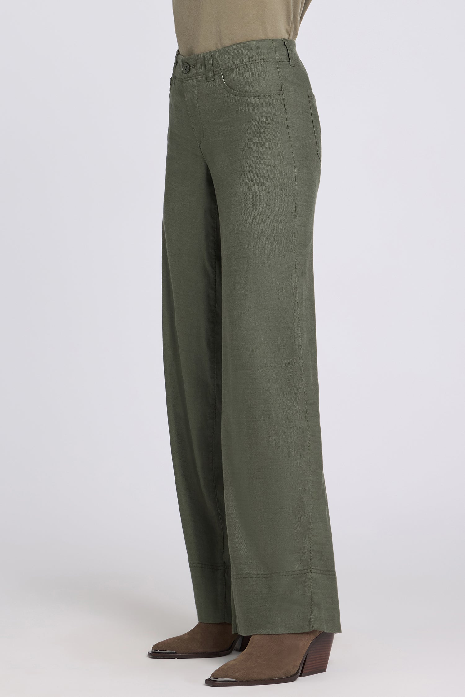5 Pocket Wide Leg Trouser Pants In Stretch Linen With Super High