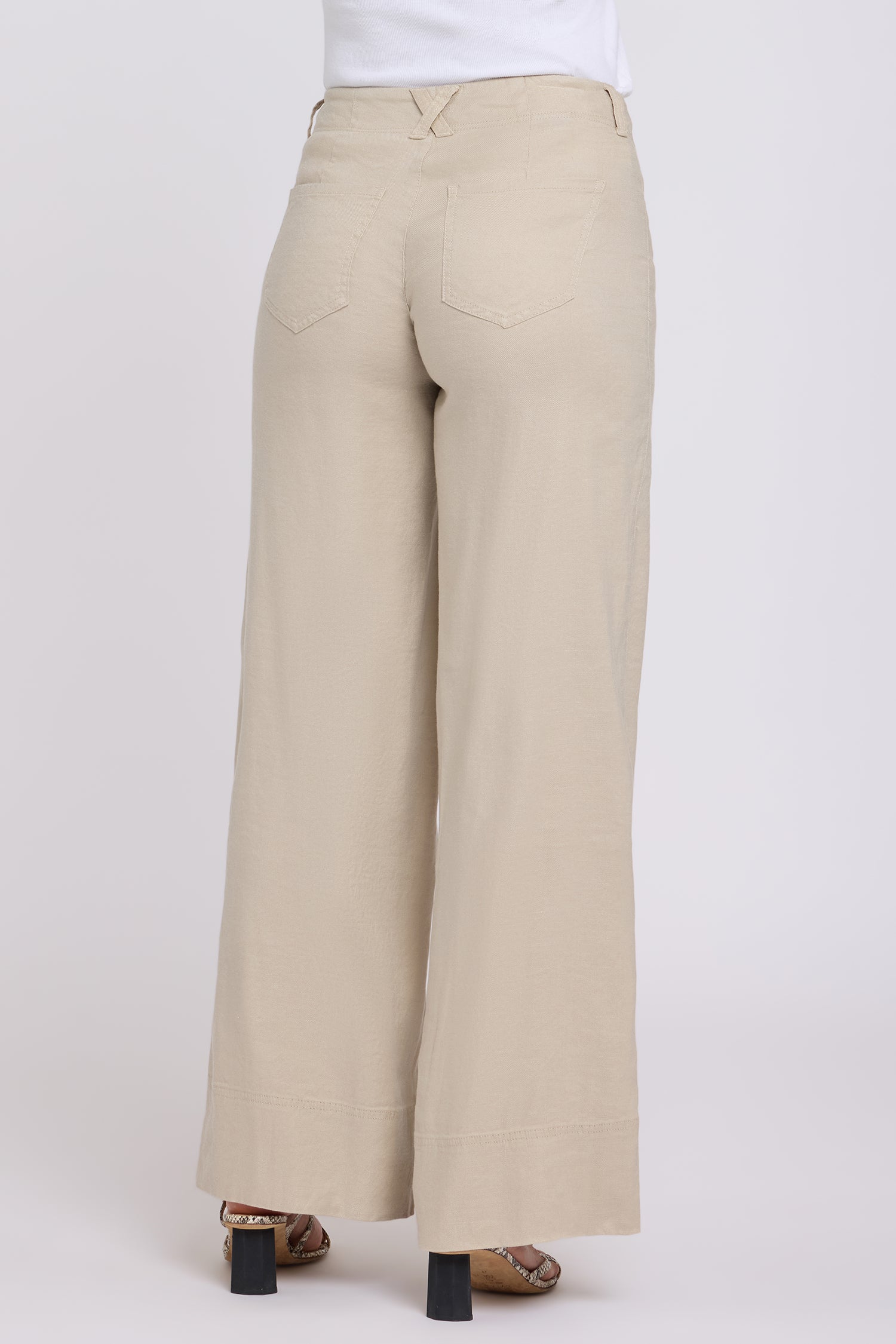 5 Pocket Wide Leg Trouser Pants In Stretch Linen With Super High