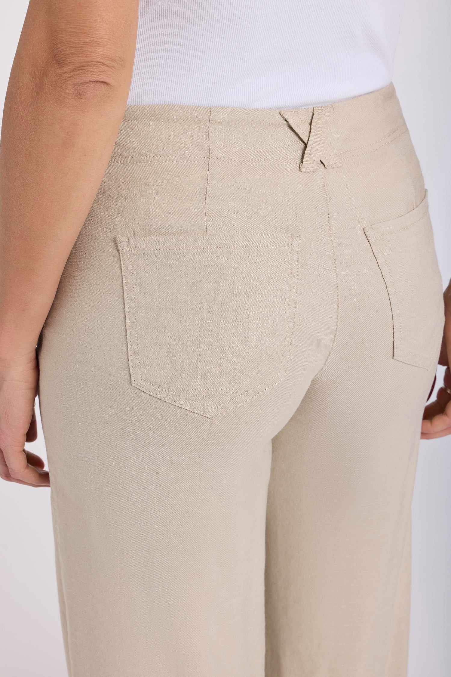 5 Pocket Wide Leg Trouser Pants In Stretch Linen With Super High 