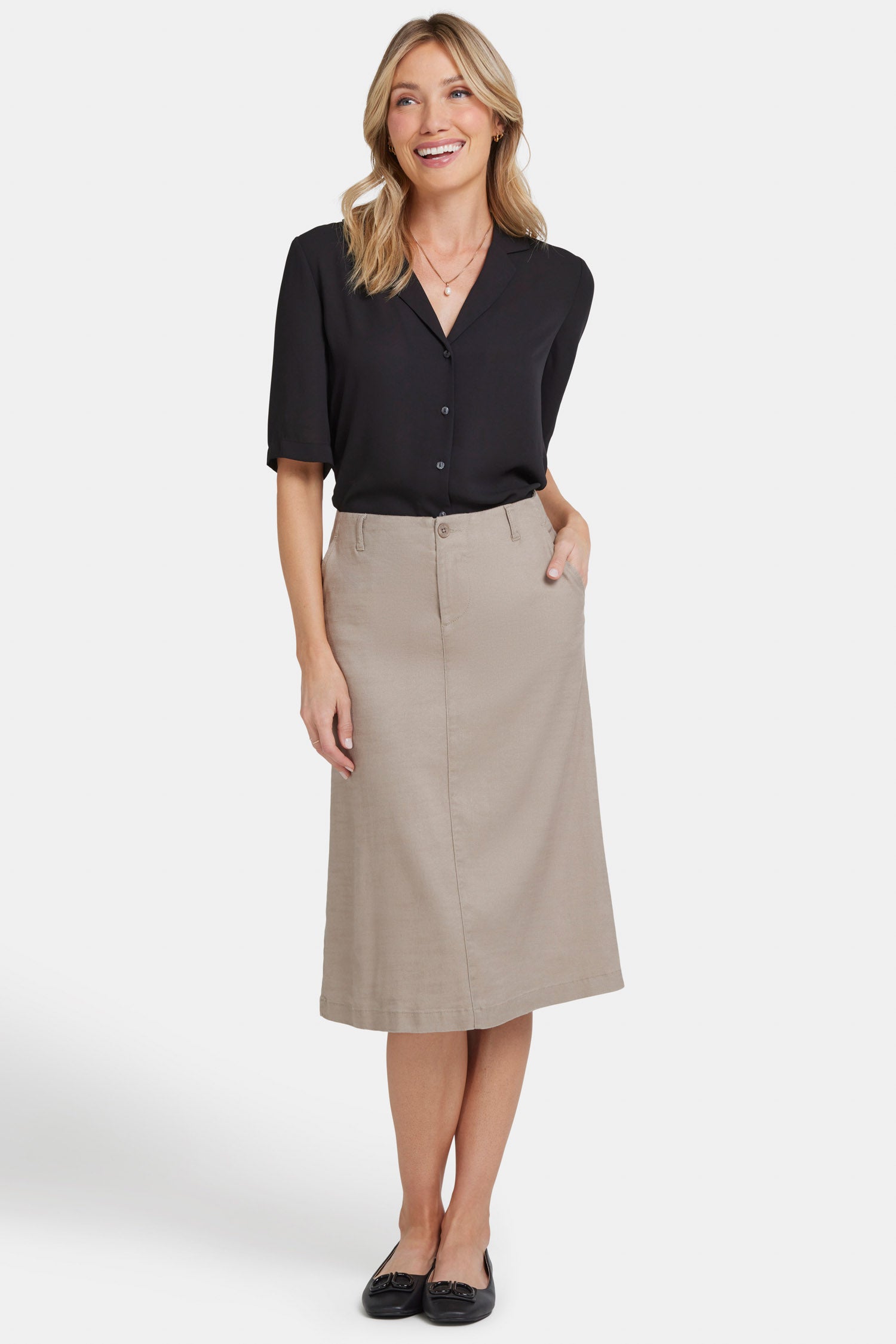 Marilyn A-Line Skirt In Stretch Linen - Saddlewood Tan