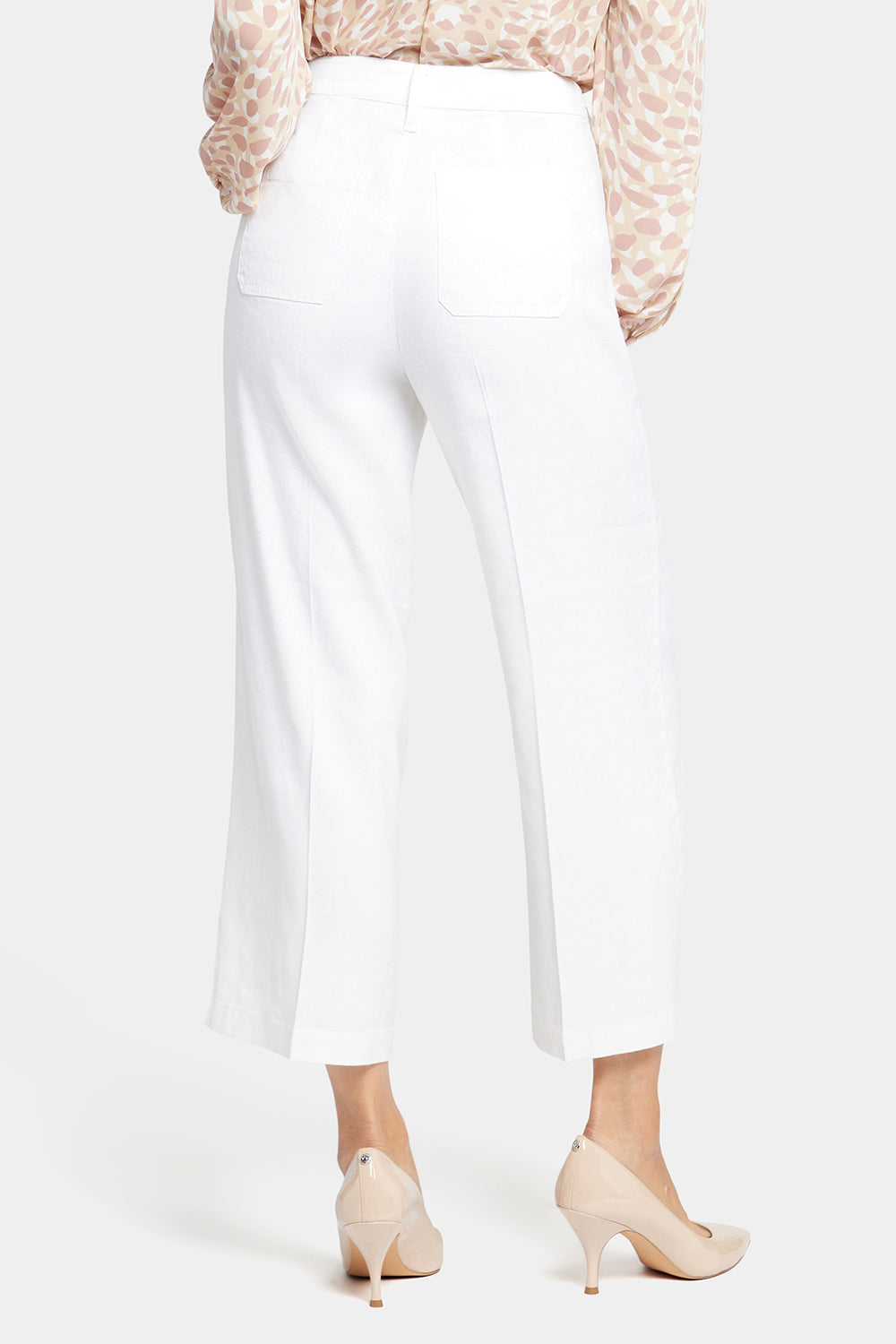 WMNS Relaxed Waistband Capri Length Pants - Rounded Bottom Wrap Legs / Long  Side Slits / White