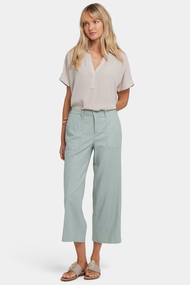 NYDJ Wide Leg Cargo Capri Pants In Stretch Linen - Tomatillo