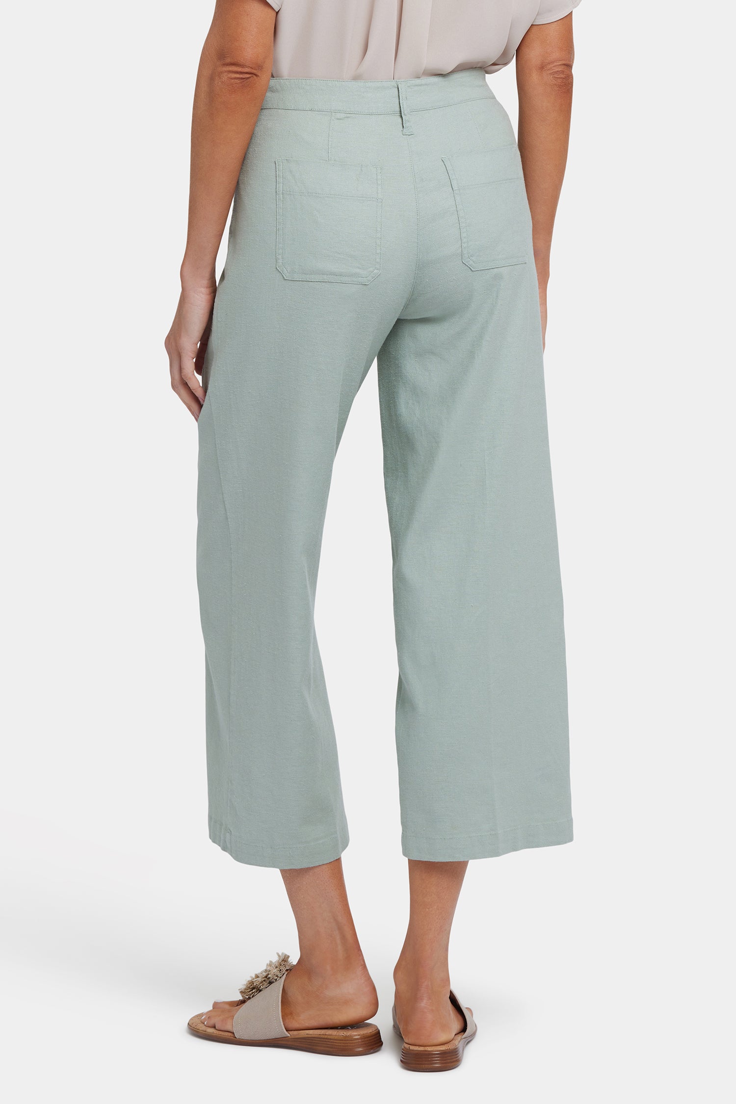 Wide Leg Cargo Capri Pants In Stretch Linen Tomatillo Green NYDJ