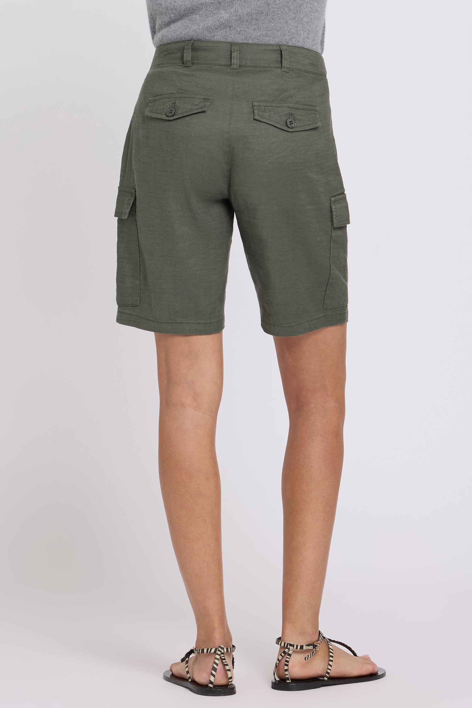 Cargo Bermuda Shorts With High Rise In Stretch Linen - Desert