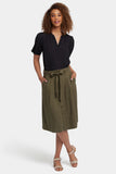 NYDJ Button Front Midi Skirt In Stretch Linen With Waist Tie - Bay Leaf