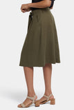 NYDJ Button Front Midi Skirt In Stretch Linen With Waist Tie - Bay Leaf