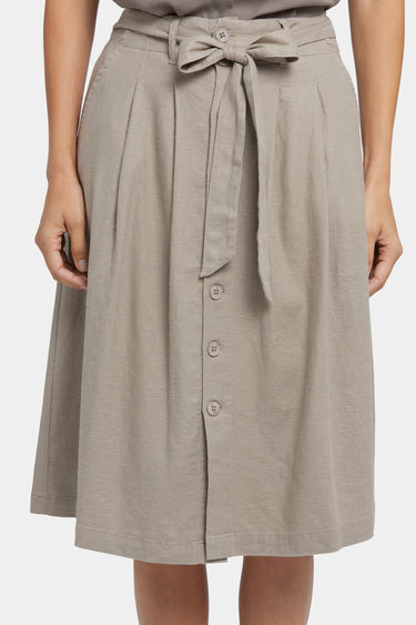 NYDJ Button Front Midi Skirt In Stretch Linen With Waist Tie - Saddlewood