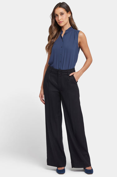 NYDJ Mona Wide Leg Trouser Pants In Stretch Linen With High Rise - Black