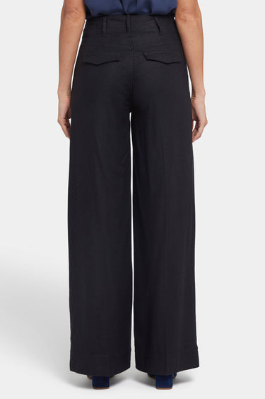 NYDJ Mona Wide Leg Trouser Pants In Stretch Linen With High Rise - Black