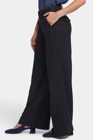 NYDJ Mona Wide Leg Trouser Pants In Stretch Linen With High Rise - Black