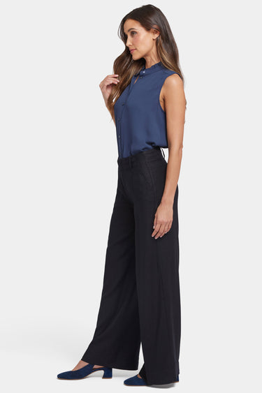NYDJ Mona Wide Leg Trouser Pants In Stretch Linen With High Rise - Black
