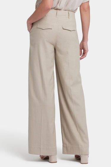 NYDJ Mona Wide Leg Trouser Pants In Stretch Linen With High Rise - Feather