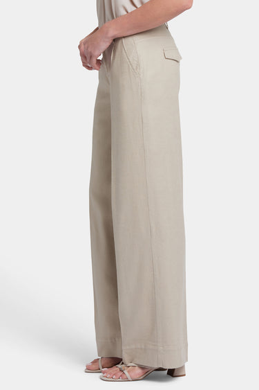 NYDJ Mona Wide Leg Trouser Pants In Stretch Linen With High Rise - Feather