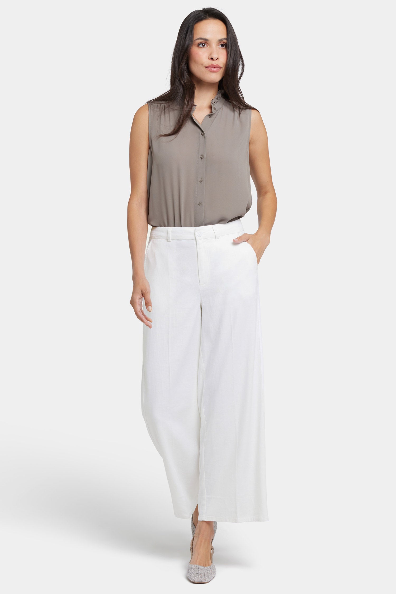muguet side tuck long pants White Mサイズ Morgan Trouser Pants In Stretch Linen - White White | NYDJ