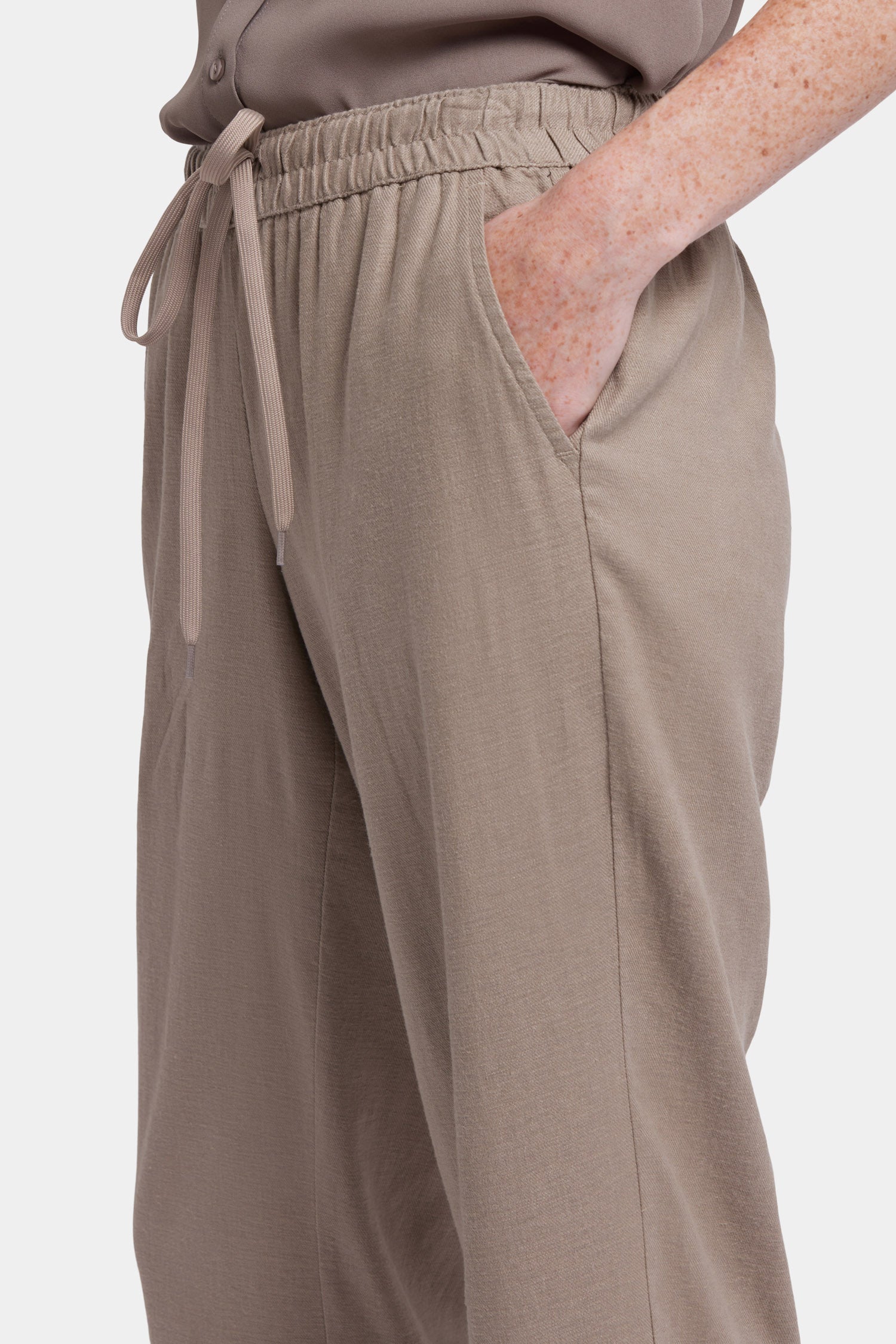 Relaxed Drawstring Pull-On Pants In Stretch Linen