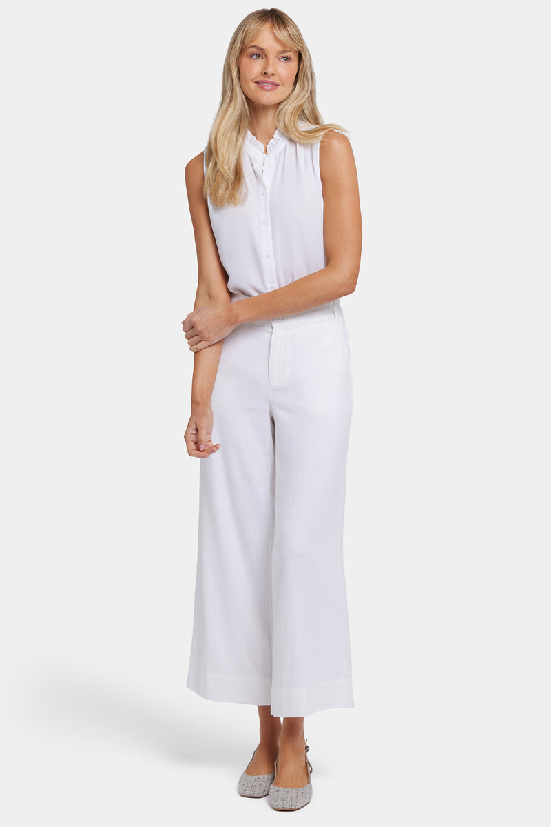 NYDJ Waverly Trouser Pants In Stretch Linen With High Rise - White