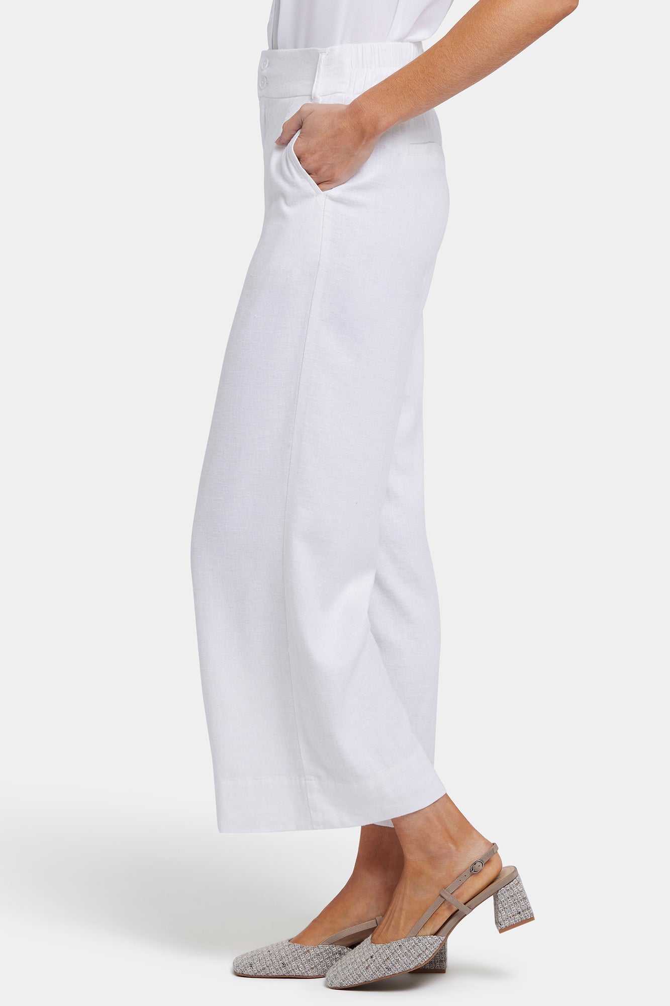 NYDJ Waverly Trouser Pants In Stretch Linen With High Rise - White