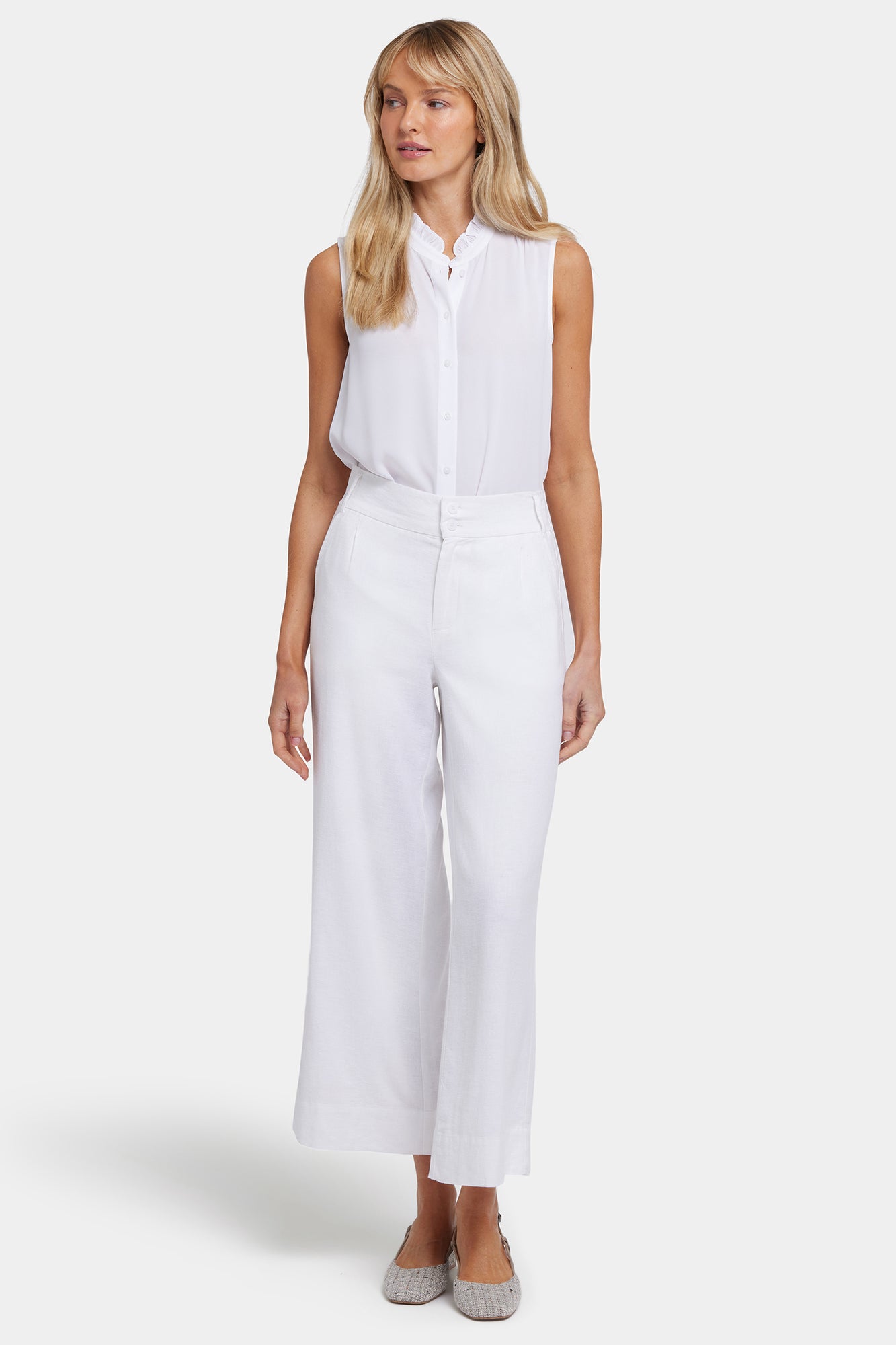 NYDJ Waverly Trouser Pants In Stretch Linen With High Rise - White