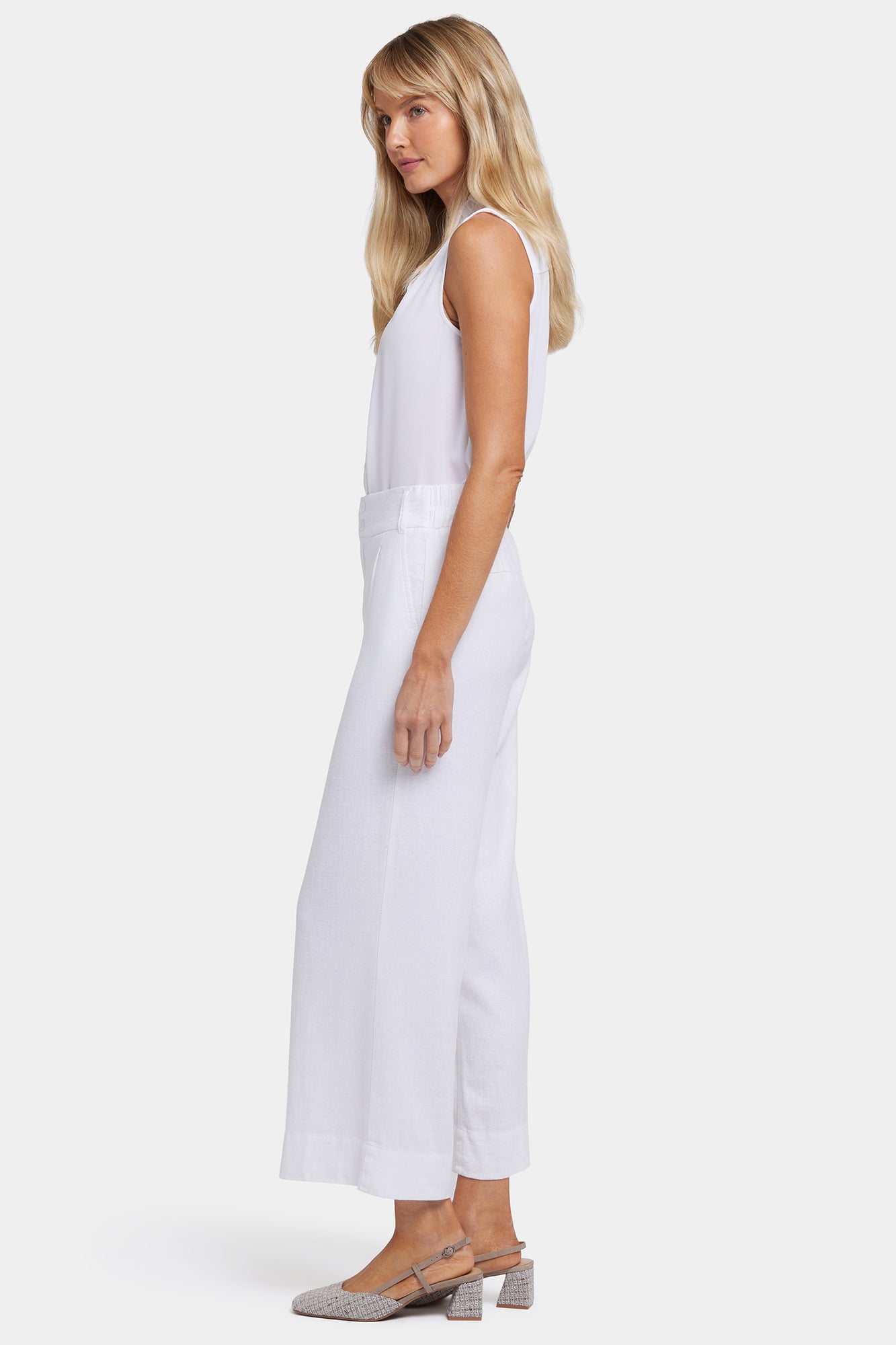 NYDJ Waverly Trouser Pants In Stretch Linen With High Rise - White