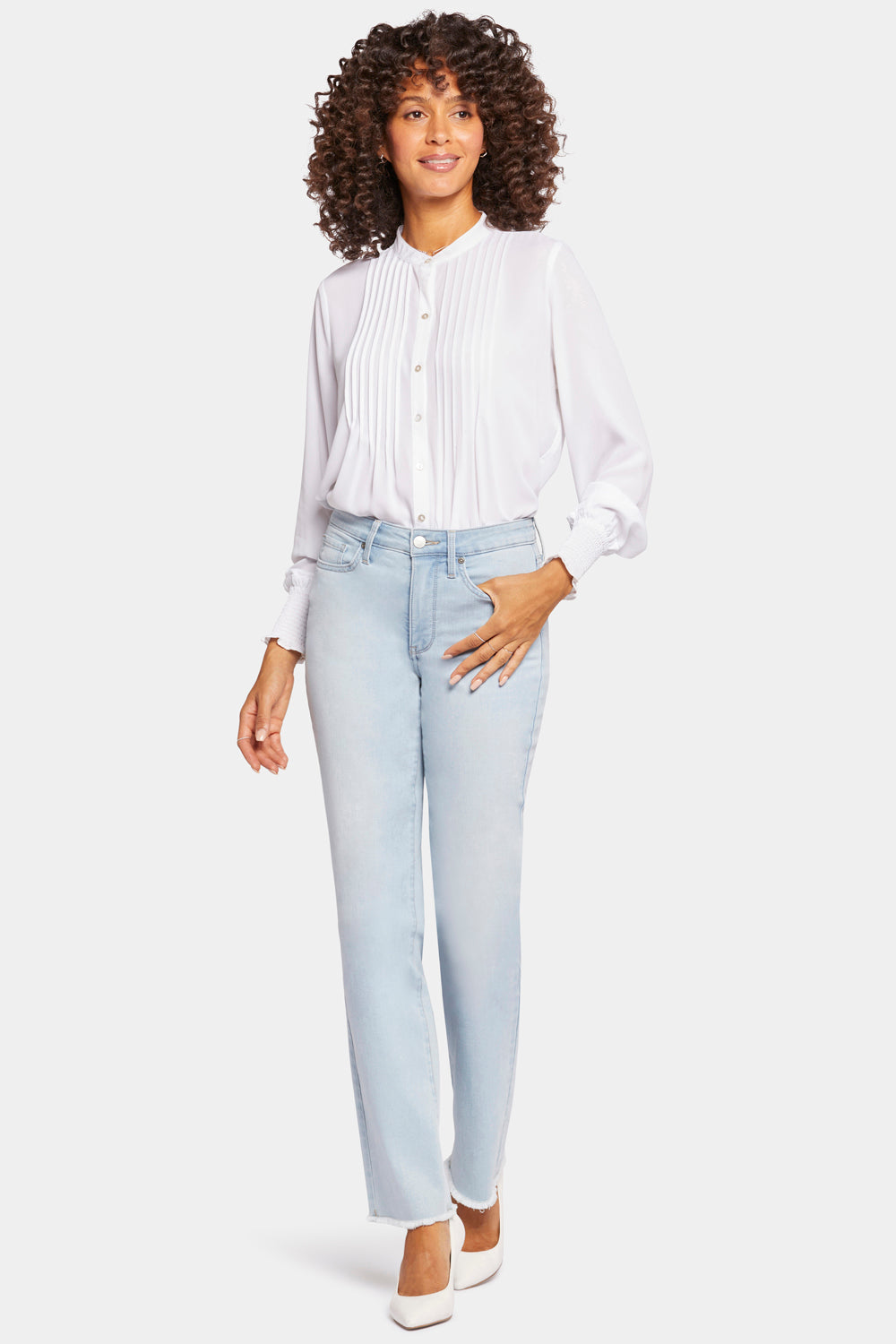 Relaxed Straight Jeans In Cool Embrace® Denim With Mid Rise And Frayed Hems  - Brightside Blue | NYDJ