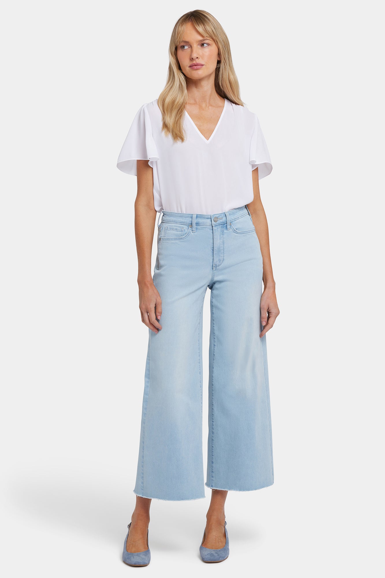 NYDJ Brodi Wide Leg Ankle Jeans In Cool Embrace® Denim With High Rise And Frayed Hems - Clear Waters