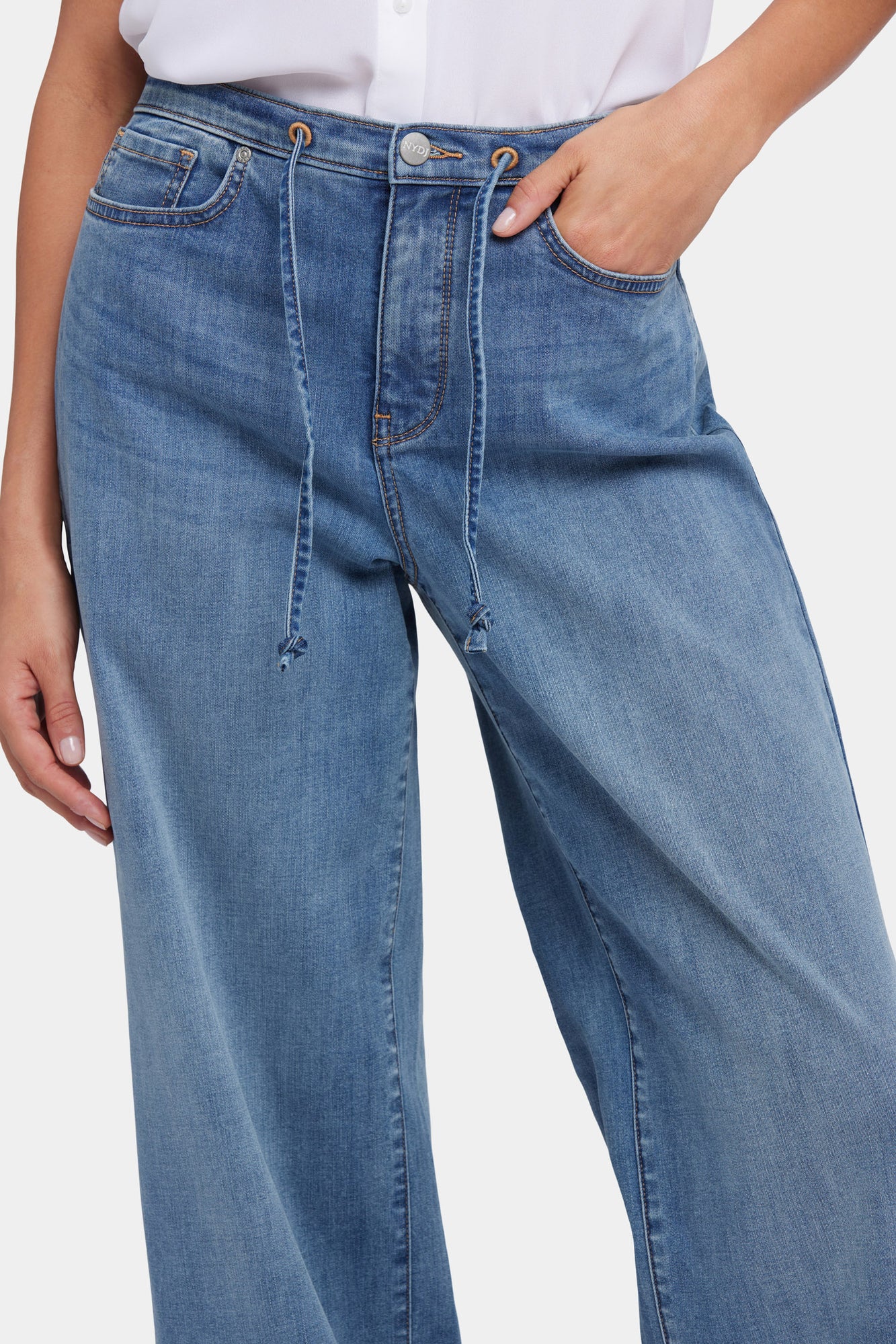 NYDJ Cindi Relaxed Wide Leg Jeans In Cool Embrace® Denim With Drawstring Waist - Majorca Bay