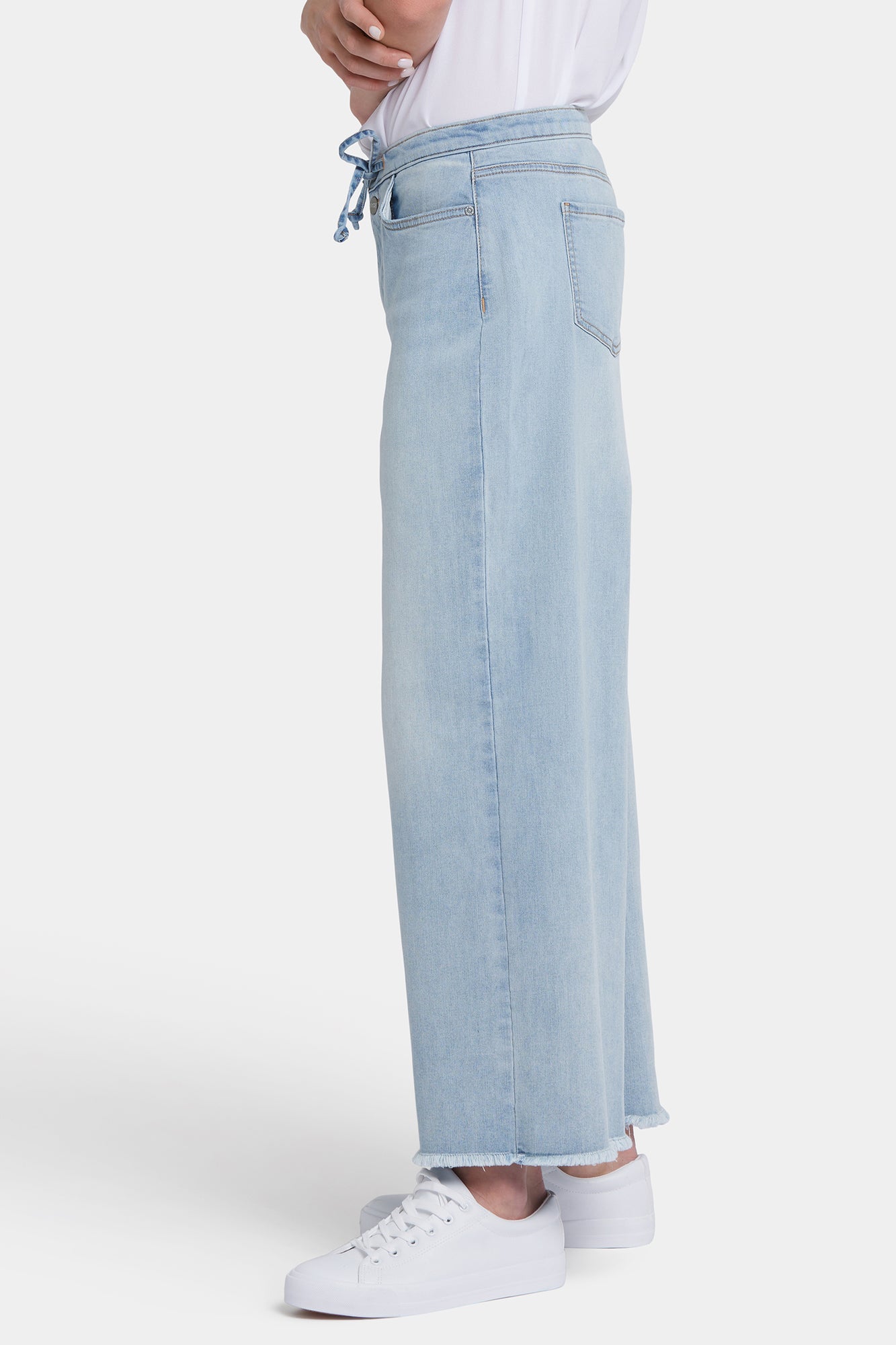 NYDJ Cindi Relaxed Wide Leg Ankle Jeans In Cool Embrace® Denim With Drawstring Waist And Frayed Hems - Santiago Sea