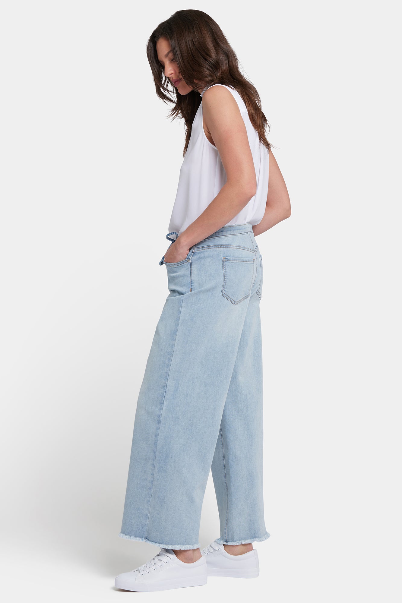 NYDJ Cindi Relaxed Wide Leg Ankle Jeans In Cool Embrace® Denim With Drawstring Waist And Frayed Hems - Santiago Sea