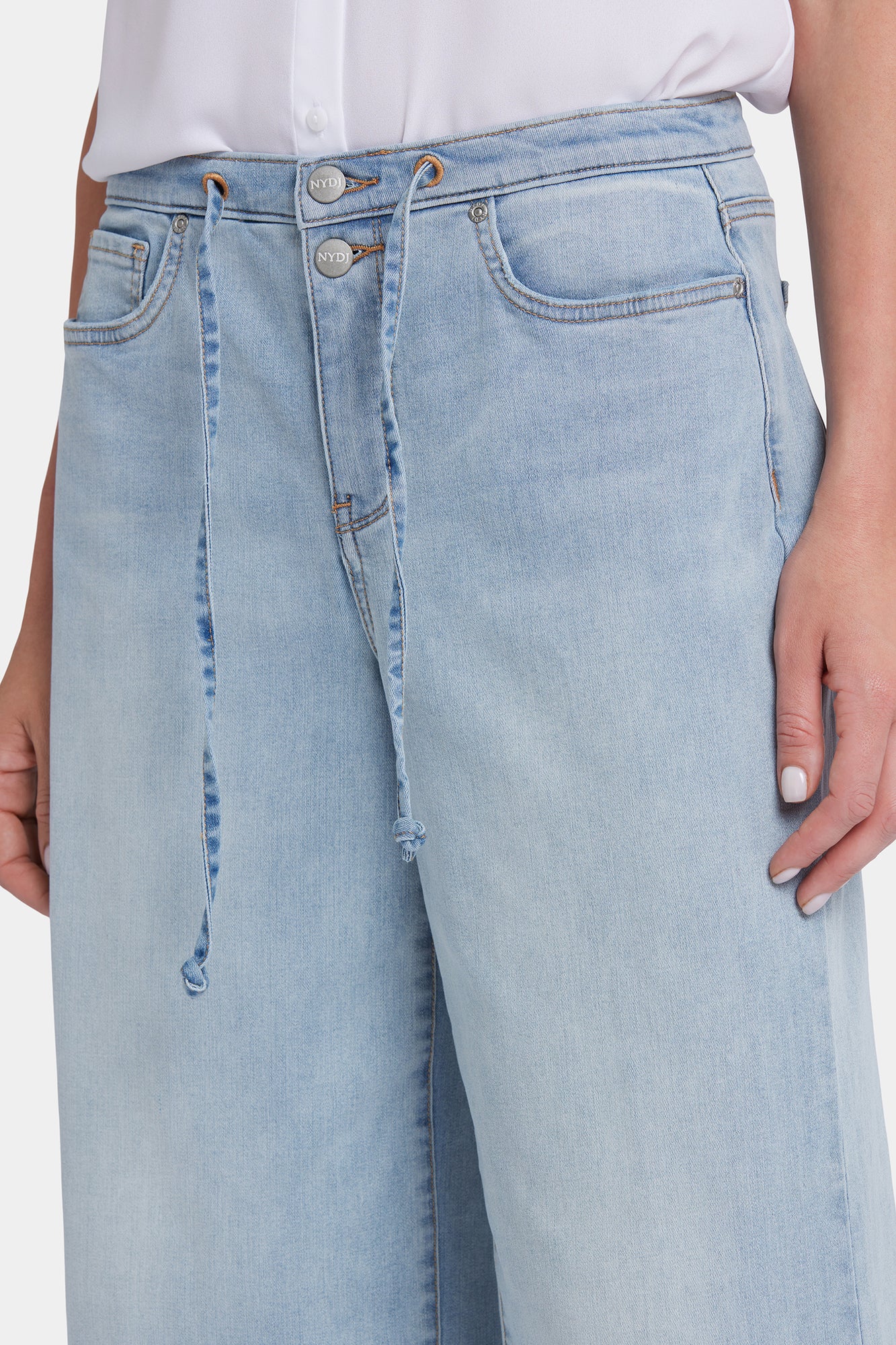 NYDJ Cindi Relaxed Wide Leg Ankle Jeans In Cool Embrace® Denim With Drawstring Waist And Frayed Hems - Santiago Sea